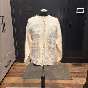 Snowy Peak Vintage Lambswool Angora Cardigan Sweater Oversized